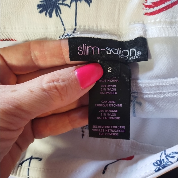 New Multiples Slim Sation Pull On Pants Nautical Patriotic Cherries - Picture 12 of 16